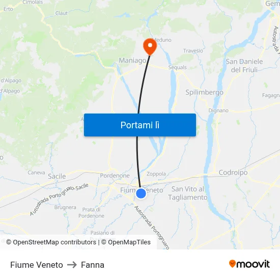 Fiume Veneto to Fanna map