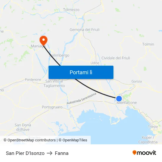 San Pier D'Isonzo to Fanna map