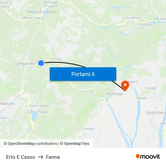 Erto E Casso to Fanna map