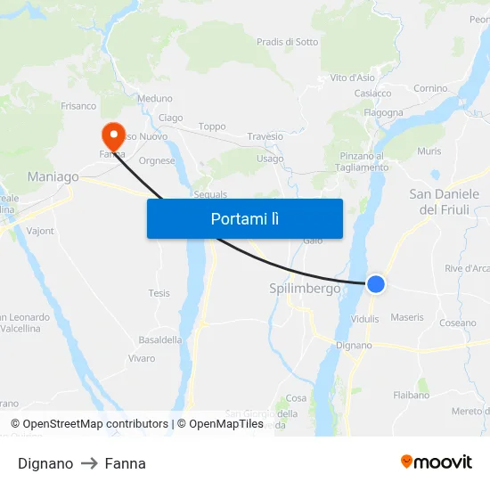 Dignano to Fanna map