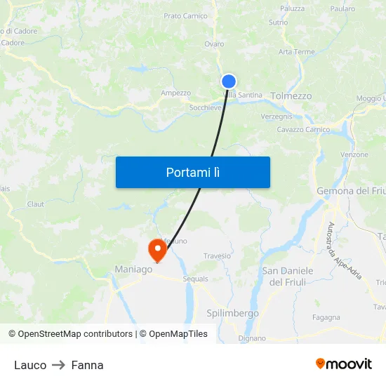 Lauco to Fanna map