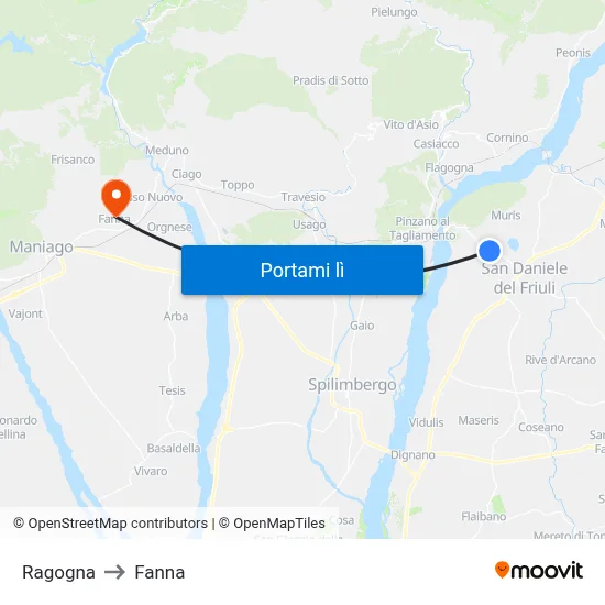 Ragogna to Fanna map