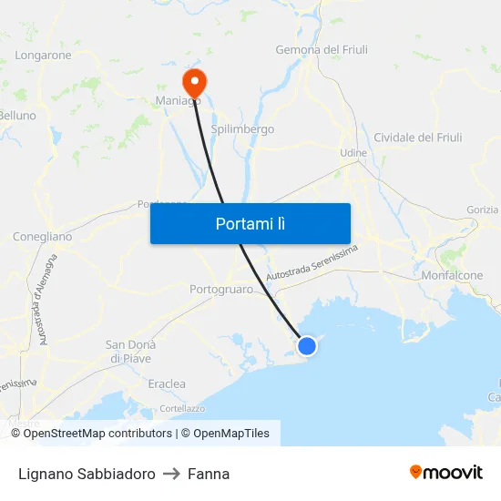 Lignano Sabbiadoro to Fanna map