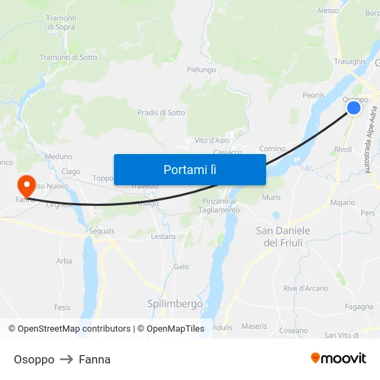 Osoppo to Fanna map