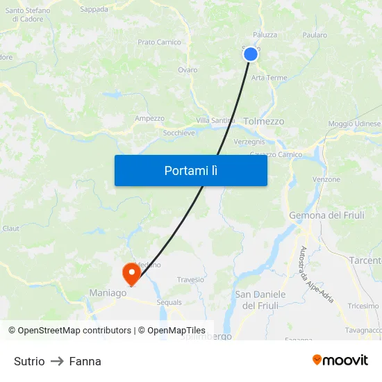 Sutrio to Fanna map