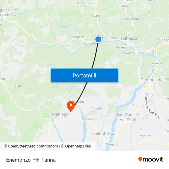 Enemonzo to Fanna map