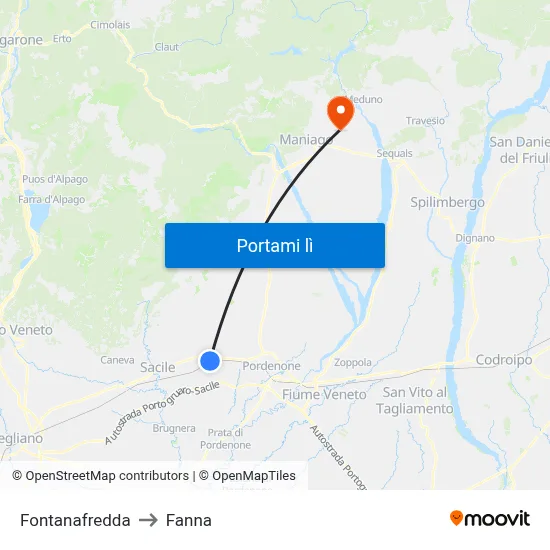 Fontanafredda to Fanna map