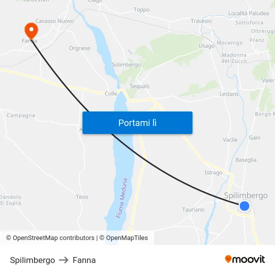 Spilimbergo to Fanna map