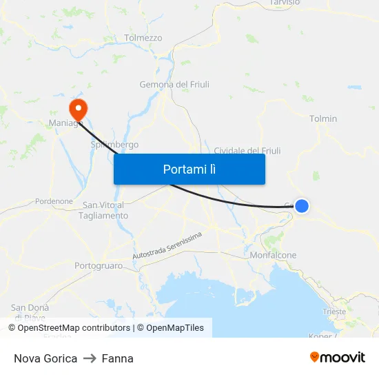Nova Gorica to Fanna map
