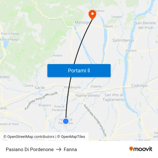 Pasiano Di Pordenone to Fanna map