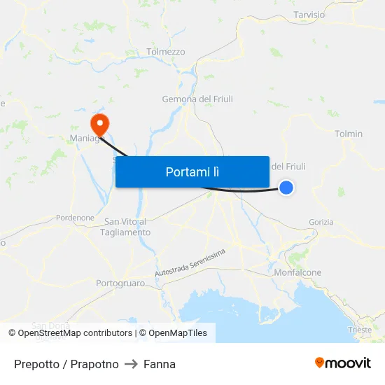 Prepotto / Prapotno to Fanna map