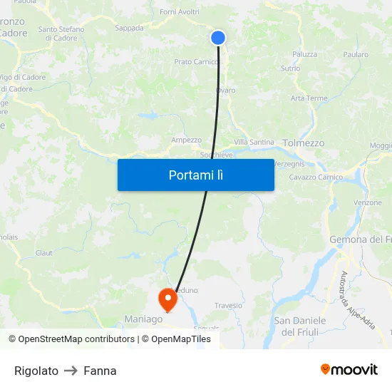 Rigolato to Fanna map