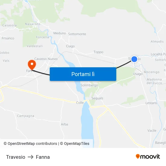 Travesio to Fanna map
