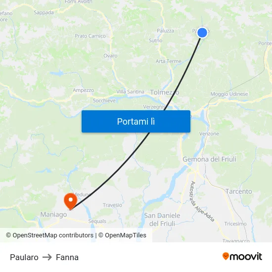 Paularo to Fanna map