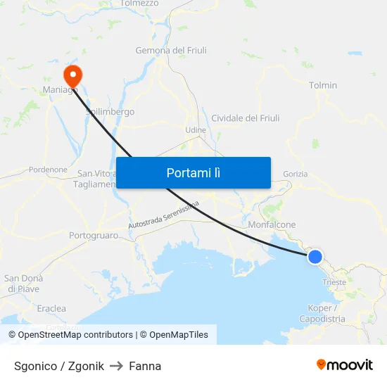 Sgonico / Zgonik to Fanna map