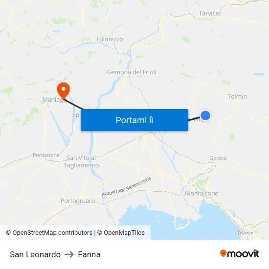 San Leonardo to Fanna map