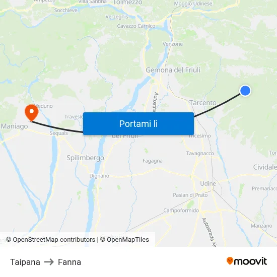 Taipana to Fanna map