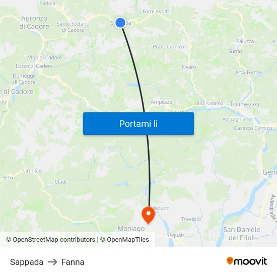 Sappada to Fanna map