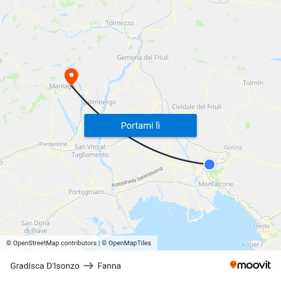 Gradisca D'Isonzo to Fanna map