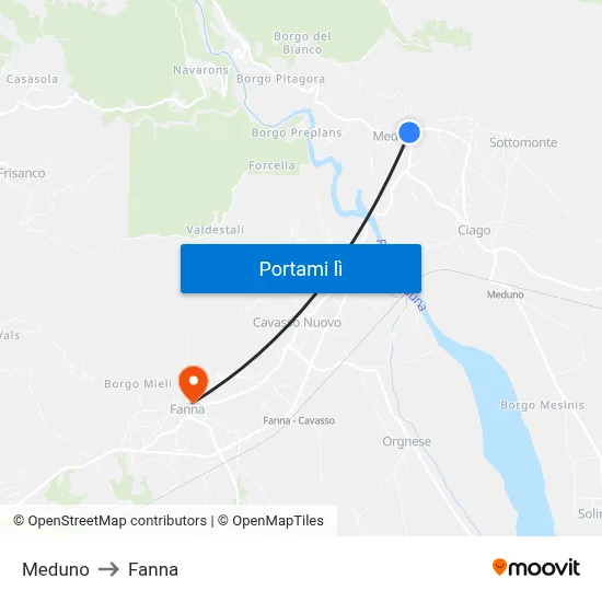 Meduno to Fanna map