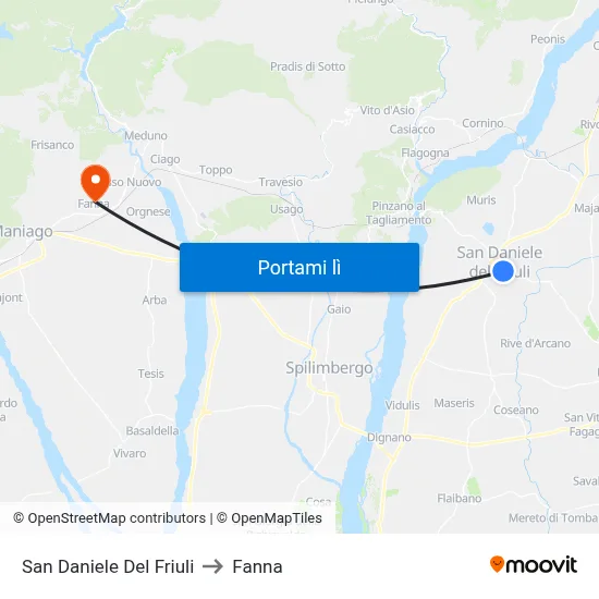 San Daniele Del Friuli to Fanna map