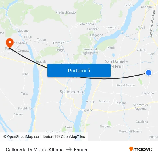 Colloredo Di Monte Albano to Fanna map