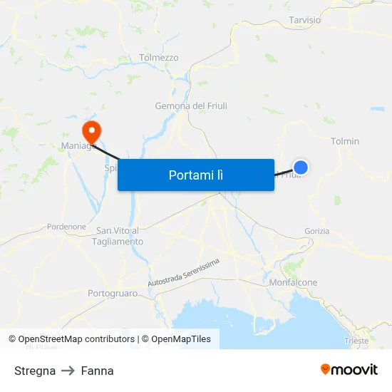 Stregna to Fanna map