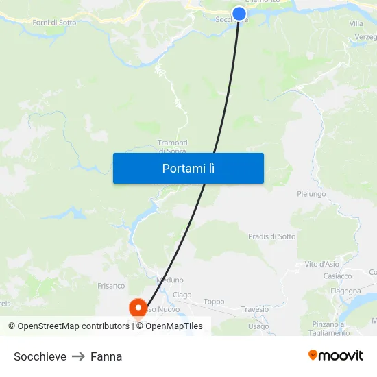 Socchieve to Fanna map