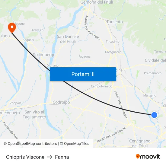 Chiopris Viscone to Fanna map