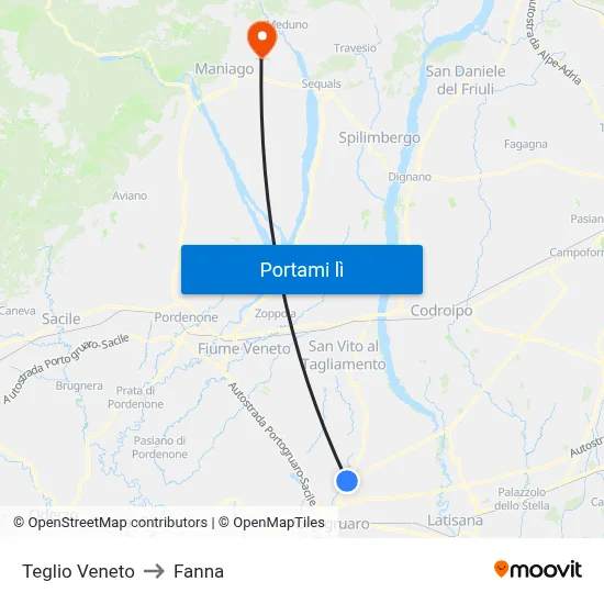 Teglio Veneto to Fanna map