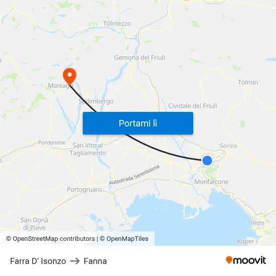 Farra D' Isonzo to Fanna map