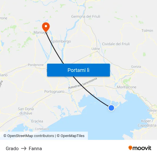Grado to Fanna map
