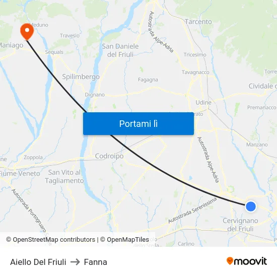 Aiello Del Friuli to Fanna map