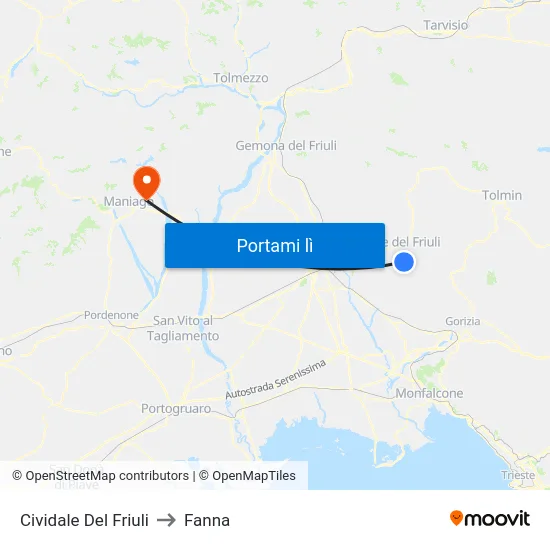 Cividale Del Friuli to Fanna map