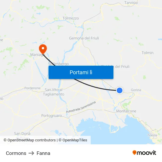 Cormons to Fanna map