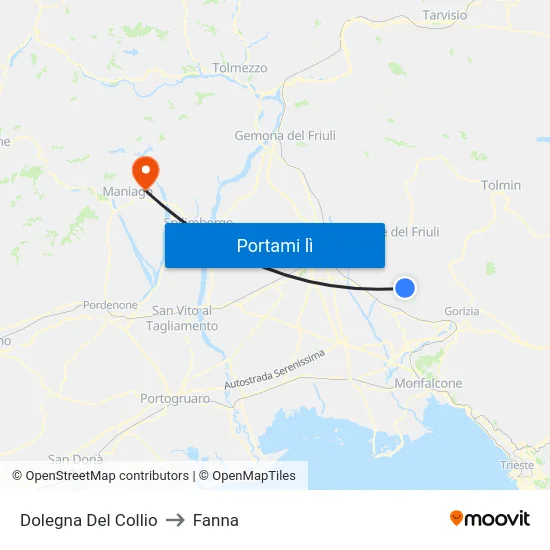 Dolegna Del Collio to Fanna map