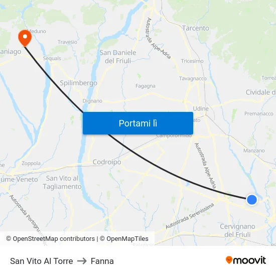 San Vito Al Torre to Fanna map