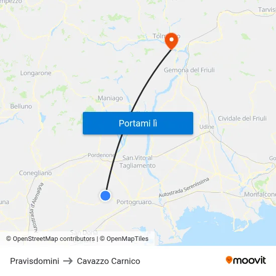 Pravisdomini to Cavazzo Carnico map