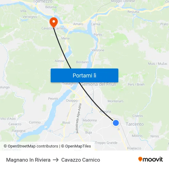 Magnano In Riviera to Cavazzo Carnico map