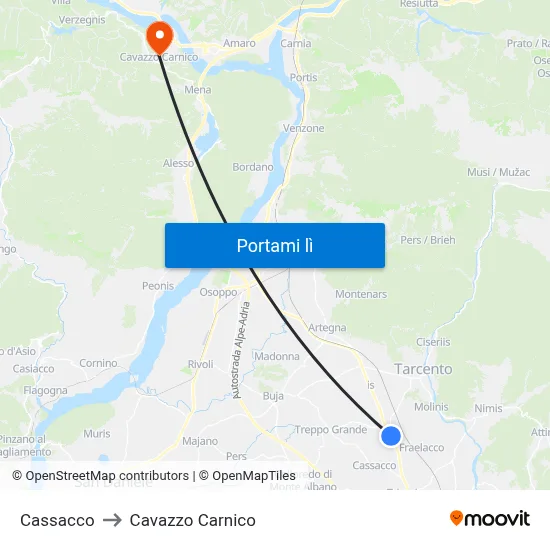 Cassacco to Cavazzo Carnico map