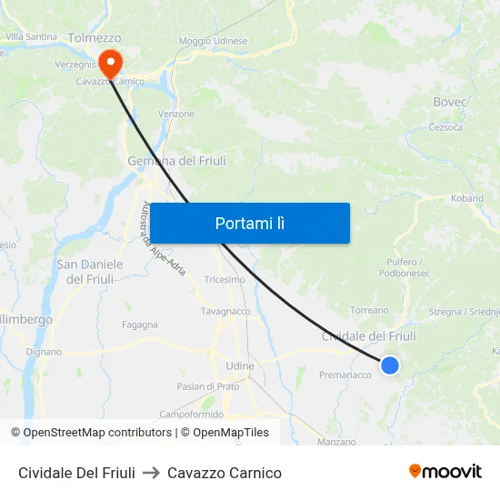 Cividale Del Friuli to Cavazzo Carnico map