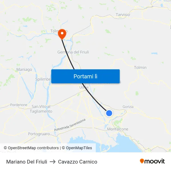 Mariano Del Friuli to Cavazzo Carnico map