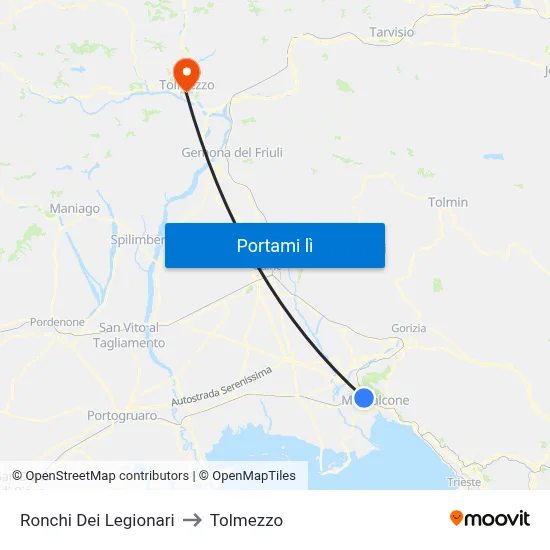 Ronchi Dei Legionari to Tolmezzo map