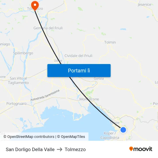 San Dorligo Della Valle to Tolmezzo map