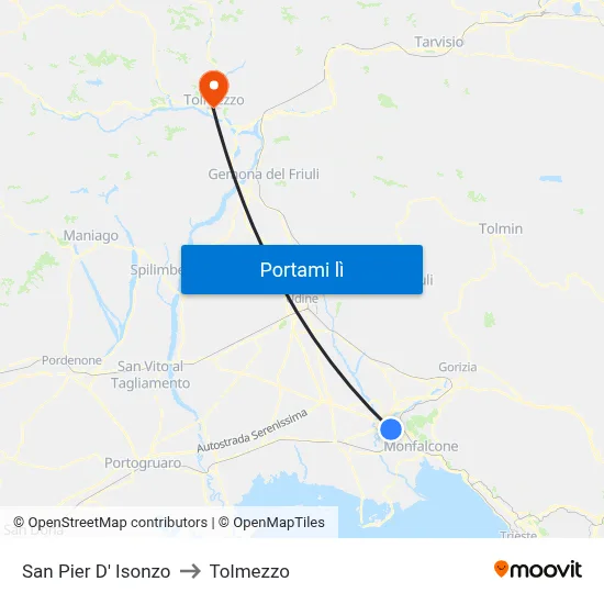 San Pier D' Isonzo to Tolmezzo map