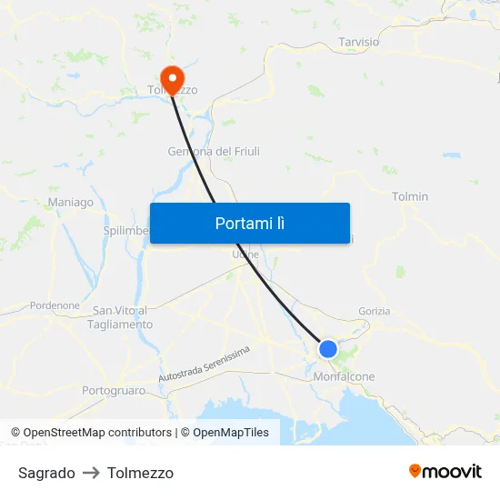 Sagrado to Tolmezzo map