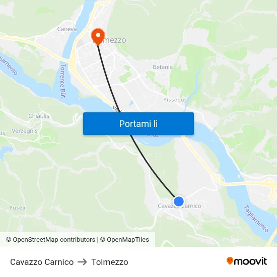 Cavazzo Carnico to Tolmezzo map