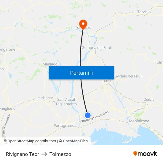 Rivignano Teor to Tolmezzo map