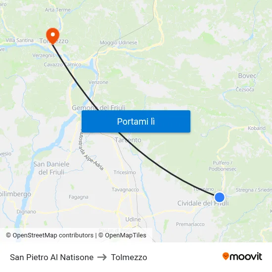 San Pietro Al Natisone to Tolmezzo map