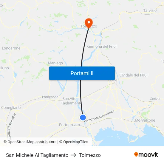 San Michele Al Tagliamento to Tolmezzo map